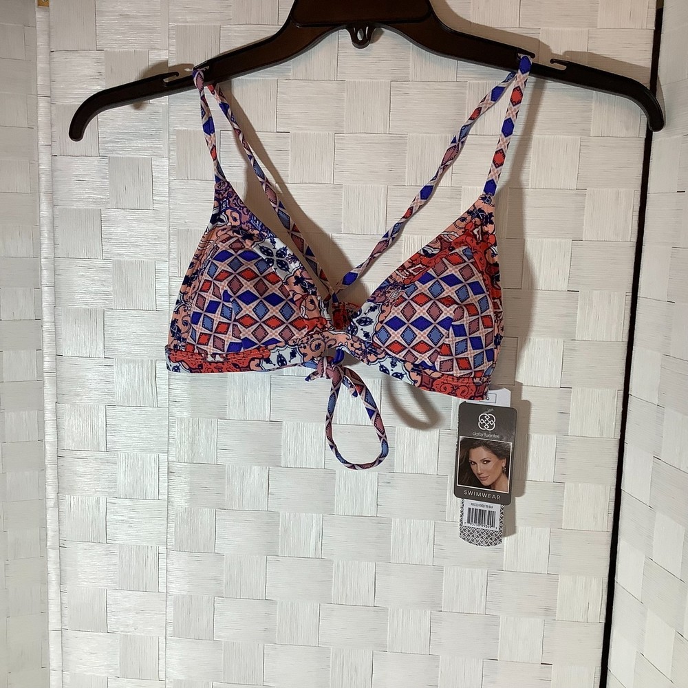 NWT Daisy Fuentes peach, pink, blue, white paisley bra bikini top size 6